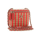 CHANEL Chain Vanity Shoulder Bag Raffia Red Gold CC Auth 178044SM-1
