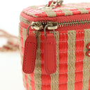 CHANEL Chain Vanity Shoulder Bag Raffia Red Gold CC Auth 178044SM-15