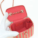 CHANEL Chain Vanity Shoulder Bag Raffia Red Gold CC Auth 178044SM-16