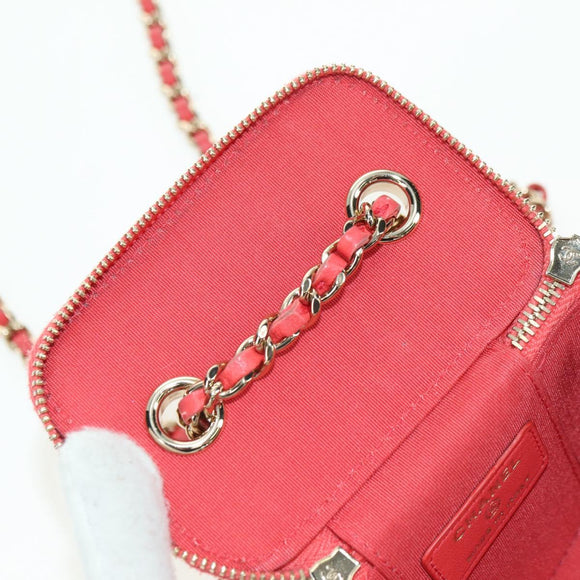 CHANEL Chain Vanity Shoulder Bag Raffia Red Gold CC Auth 178044SM