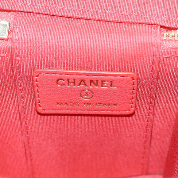 CHANEL Chain Vanity Shoulder Bag Raffia Red Gold CC Auth 178044SM