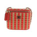 CHANEL Chain Vanity Shoulder Bag Raffia Red Gold CC Auth 178044SM-2