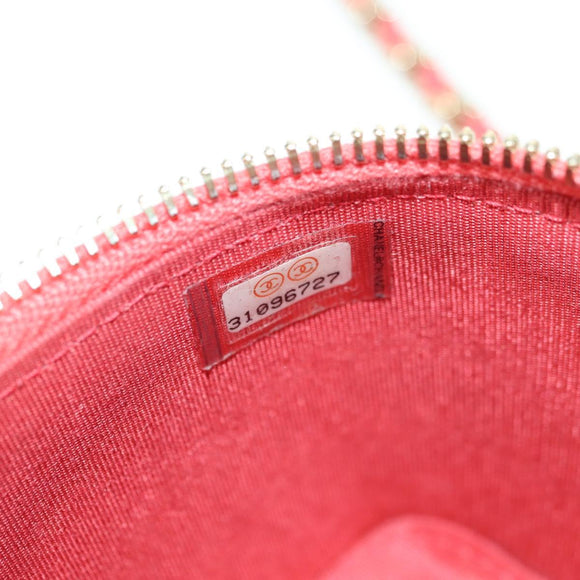 CHANEL Chain Vanity Shoulder Bag Raffia Red Gold CC Auth 178044SM