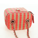 CHANEL Chain Vanity Shoulder Bag Raffia Red Gold CC Auth 178044SM-6