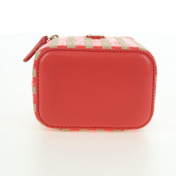 CHANEL Chain Vanity Shoulder Bag Raffia Red Gold CC Auth 178044SM