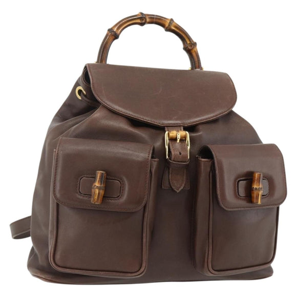 GUCCI Bamboo Backpack Leather Brown Gold 003 58 0016 Auth 178057