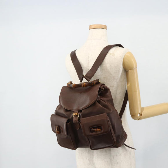 GUCCI Bamboo Backpack Leather Brown Gold 003 58 0016 Auth 178057