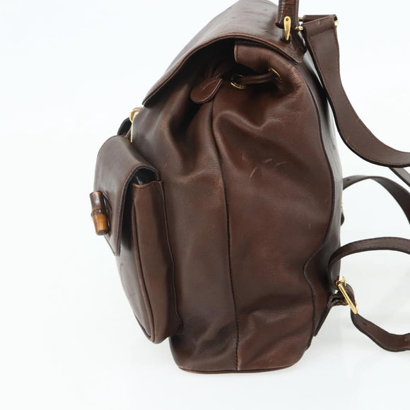 GUCCI Bamboo Backpack Leather Brown Gold 003 58 0016 Auth 178057