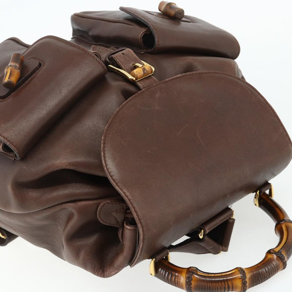 GUCCI Bamboo Backpack Leather Brown Gold 003 58 0016 Auth 178057