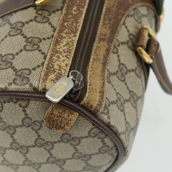 GUCCI GG Supreme Web Sherry Line Boston Bag PVC Beige Red 40 02 007 Auth 178058