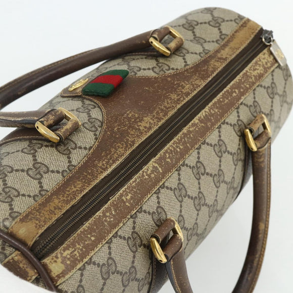GUCCI GG Supreme Web Sherry Line Boston Bag PVC Beige Red 40 02 007 Auth 178058