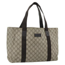 GUCCI GG Supreme Tote Bag PVC Beige Silver 141624 Auth 178059-1