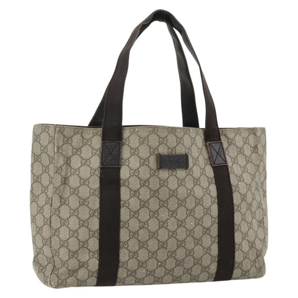 GUCCI GG Supreme Tote Bag PVC Beige Silver 141624 Auth 178059