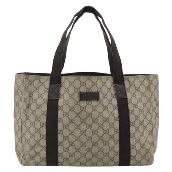 GUCCI GG Supreme Tote Bag PVC Beige Silver 141624 Auth 178059