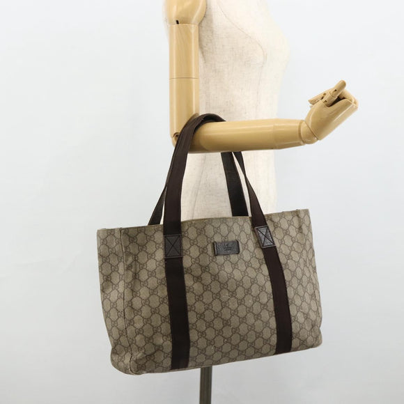 GUCCI GG Supreme Tote Bag PVC Beige Silver 141624 Auth 178059