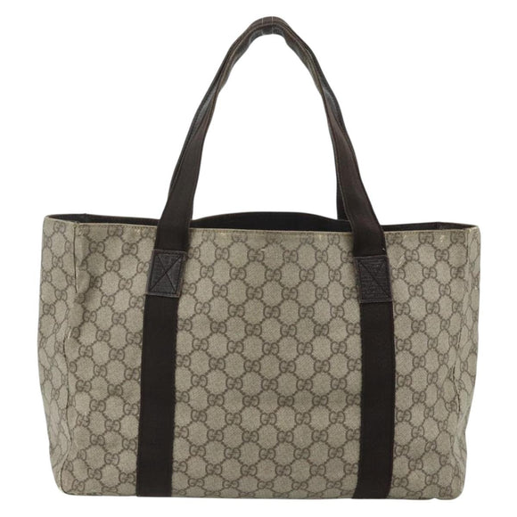GUCCI GG Supreme Tote Bag PVC Beige Silver 141624 Auth 178059