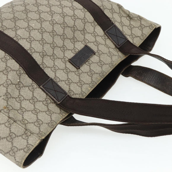 GUCCI GG Supreme Tote Bag PVC Beige Silver 141624 Auth 178059