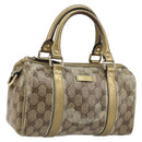 GUCCI GG Crystal Mini Boston Bag Coated Canvas Beige Gold 193604 Auth 178062-1