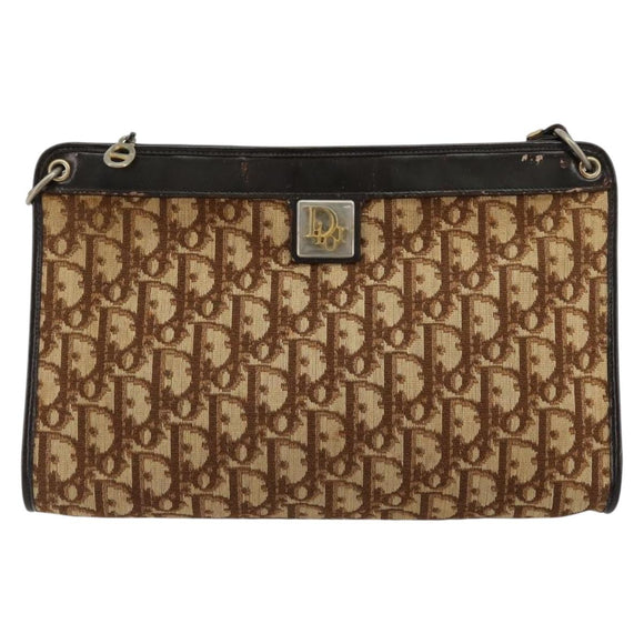 Christian Dior Trotter Canvas Shoulder Bag Beige Gold Auth 178063