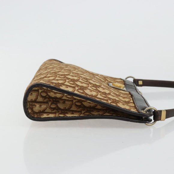 Christian Dior Trotter Canvas Shoulder Bag Beige Gold Auth 178063