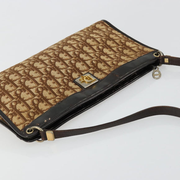 Christian Dior Trotter Canvas Shoulder Bag Beige Gold Auth 178063