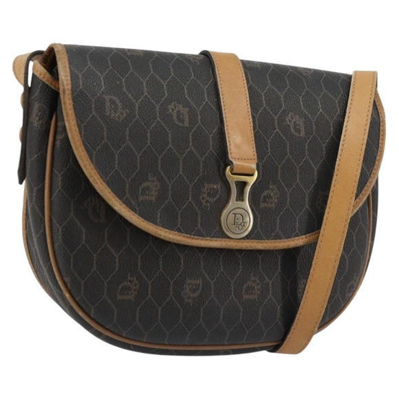 Christian Dior Honeycomb Canvas Shoulder Bag PVC Black Gold Auth 178065
