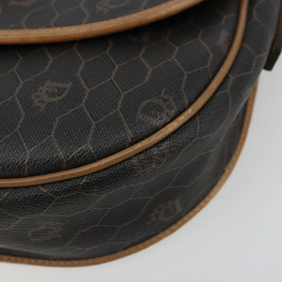 Christian Dior Honeycomb Canvas Shoulder Bag PVC Black Gold Auth 178065