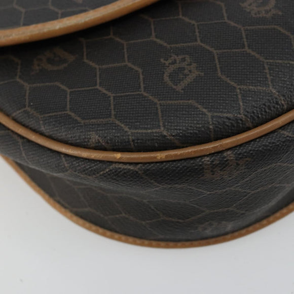 Christian Dior Honeycomb Canvas Shoulder Bag PVC Black Gold Auth 178065