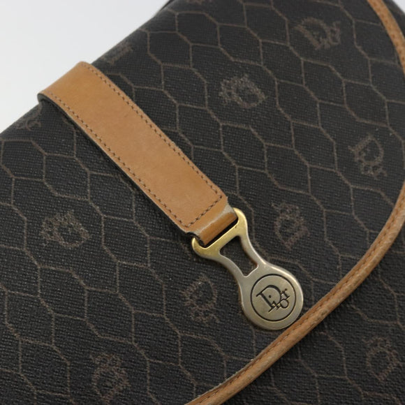 Christian Dior Honeycomb Canvas Shoulder Bag PVC Black Gold Auth 178065