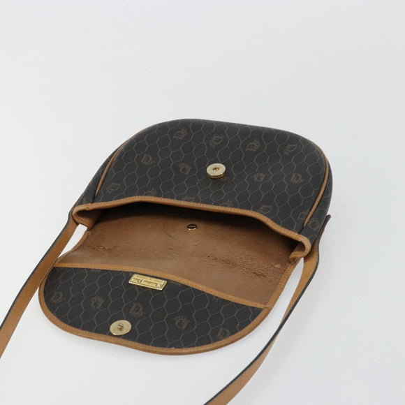 Christian Dior Honeycomb Canvas Shoulder Bag PVC Black Gold Auth 178065