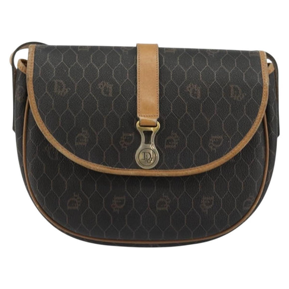 Christian Dior Honeycomb Canvas Shoulder Bag PVC Black Gold Auth 178065