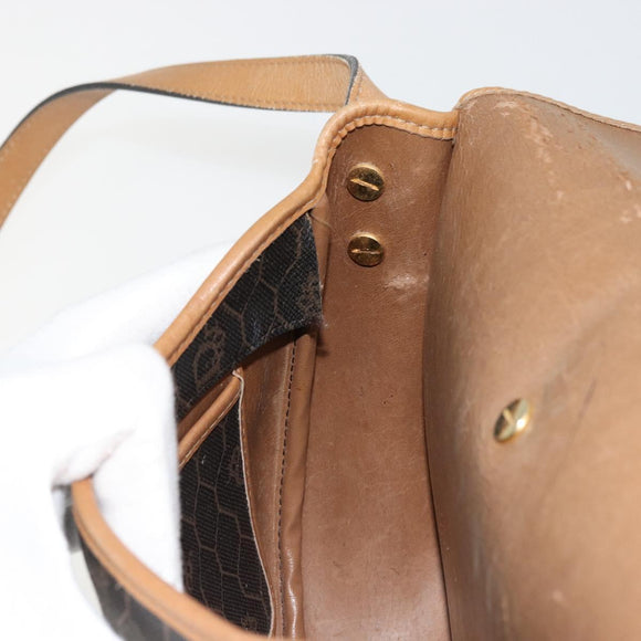 Christian Dior Honeycomb Canvas Shoulder Bag PVC Black Gold Auth 178065
