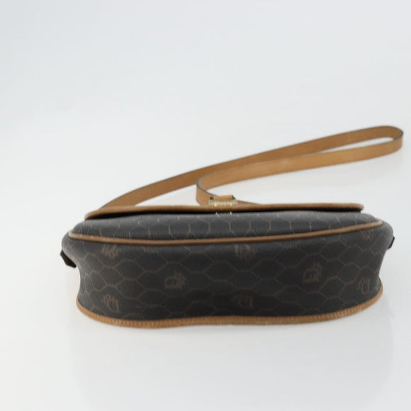 Christian Dior Honeycomb Canvas Shoulder Bag PVC Black Gold Auth 178065