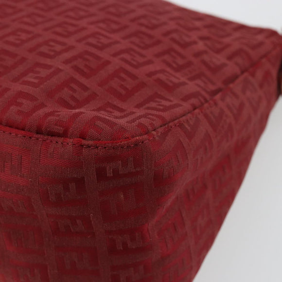 FENDI Zucchino Canvas Mamma Baguette Shoulder Bag Red Gold Auth 178066V