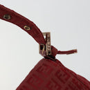 FENDI Zucchino Canvas Mamma Baguette Shoulder Bag Red Gold Auth 178066V-17