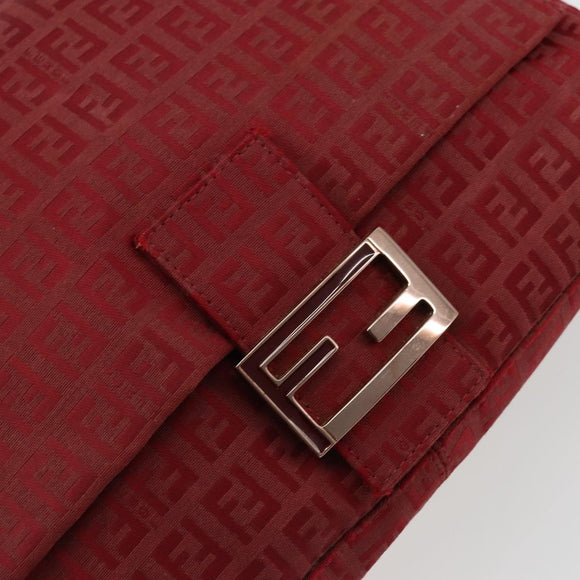 FENDI Zucchino Canvas Mamma Baguette Shoulder Bag Red Gold Auth 178066V
