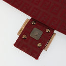 FENDI Zucchino Canvas Mamma Baguette Shoulder Bag Red Gold Auth 178066V-10