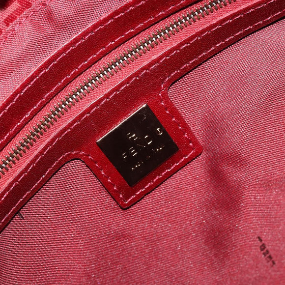 FENDI Zucchino Canvas Mamma Baguette Shoulder Bag Red Gold Auth 178066V
