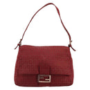 FENDI Zucchino Canvas Mamma Baguette Shoulder Bag Red Gold Auth 178066V-13