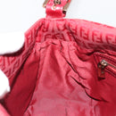 FENDI Zucchino Canvas Mamma Baguette Shoulder Bag Red Gold Auth 178066V-22