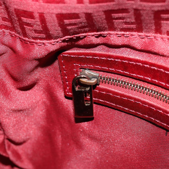 FENDI Zucchino Canvas Mamma Baguette Shoulder Bag Red Gold Auth 178066V