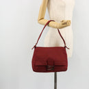 FENDI Zucchino Canvas Mamma Baguette Shoulder Bag Red Gold Auth 178066V-25