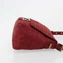 FENDI Zucchino Canvas Mamma Baguette Shoulder Bag Red Gold Auth 178066V-3