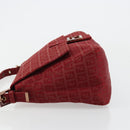 FENDI Zucchino Canvas Mamma Baguette Shoulder Bag Red Gold Auth 178066V-4