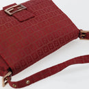 FENDI Zucchino Canvas Mamma Baguette Shoulder Bag Red Gold Auth 178066V-6