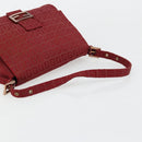 FENDI Zucchino Canvas Mamma Baguette Shoulder Bag Red Gold Auth 178066V-7