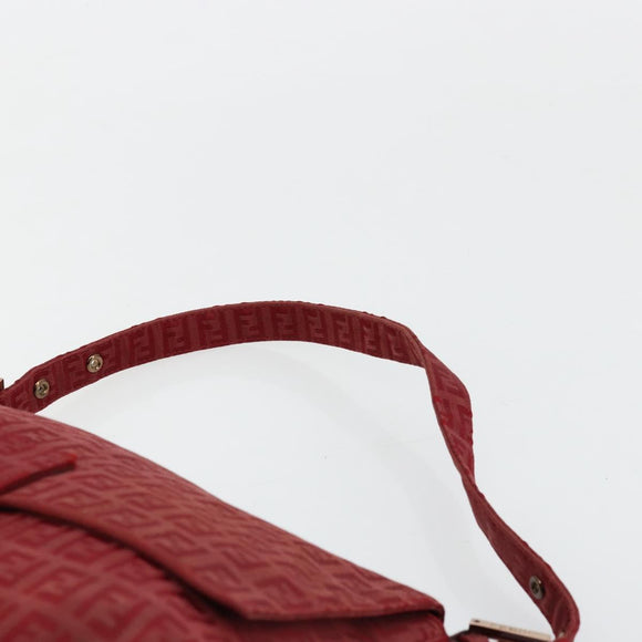 FENDI Zucchino Canvas Mamma Baguette Shoulder Bag Red Gold Auth 178066V