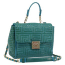 Gianni Versace Chain Shoulder Bag Patent leather 2way Green Gold Auth 178068A-1