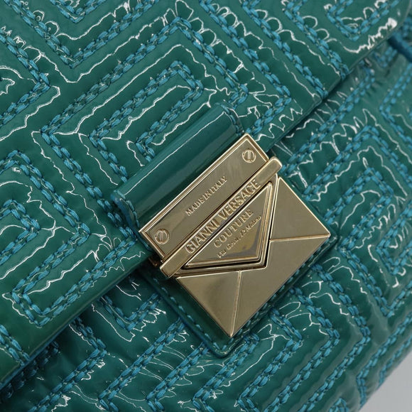 Gianni Versace Chain Shoulder Bag Patent leather 2way Green Gold Auth 178068A