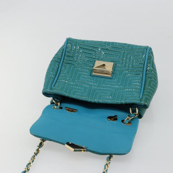 Gianni Versace Chain Shoulder Bag Patent leather 2way Green Gold Auth 178068A